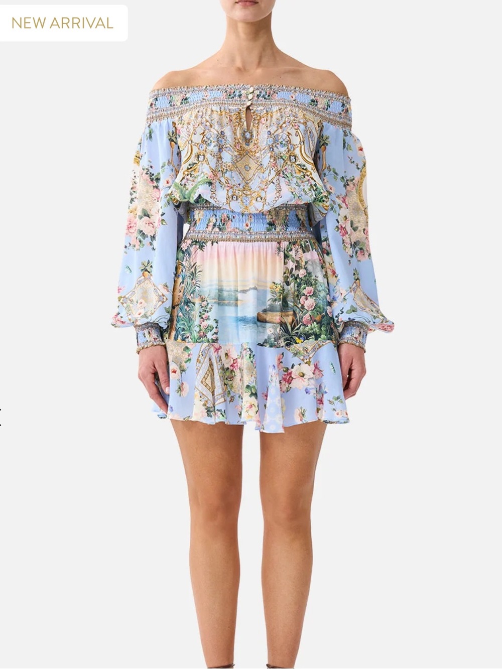 Camilla Sisi Society Off Shoulder Short Dress Floral Print
